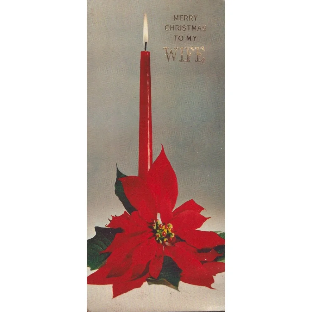Vintage Hallmark Slim Jim Christmas Card Poinsettia Candle To My Wife